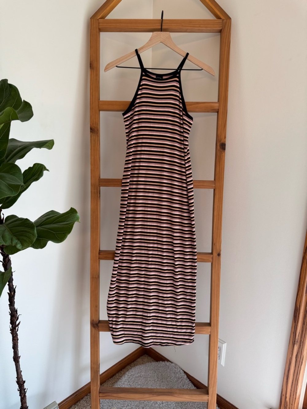 art class Black and Pink Striped Halter Maxi Dress